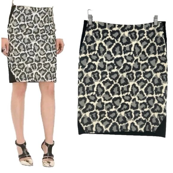 Diane Von Furstenberg Animal Print Skirt Black Cream Gray Smooth Fit Cotton Mix - Picture 9 of 15